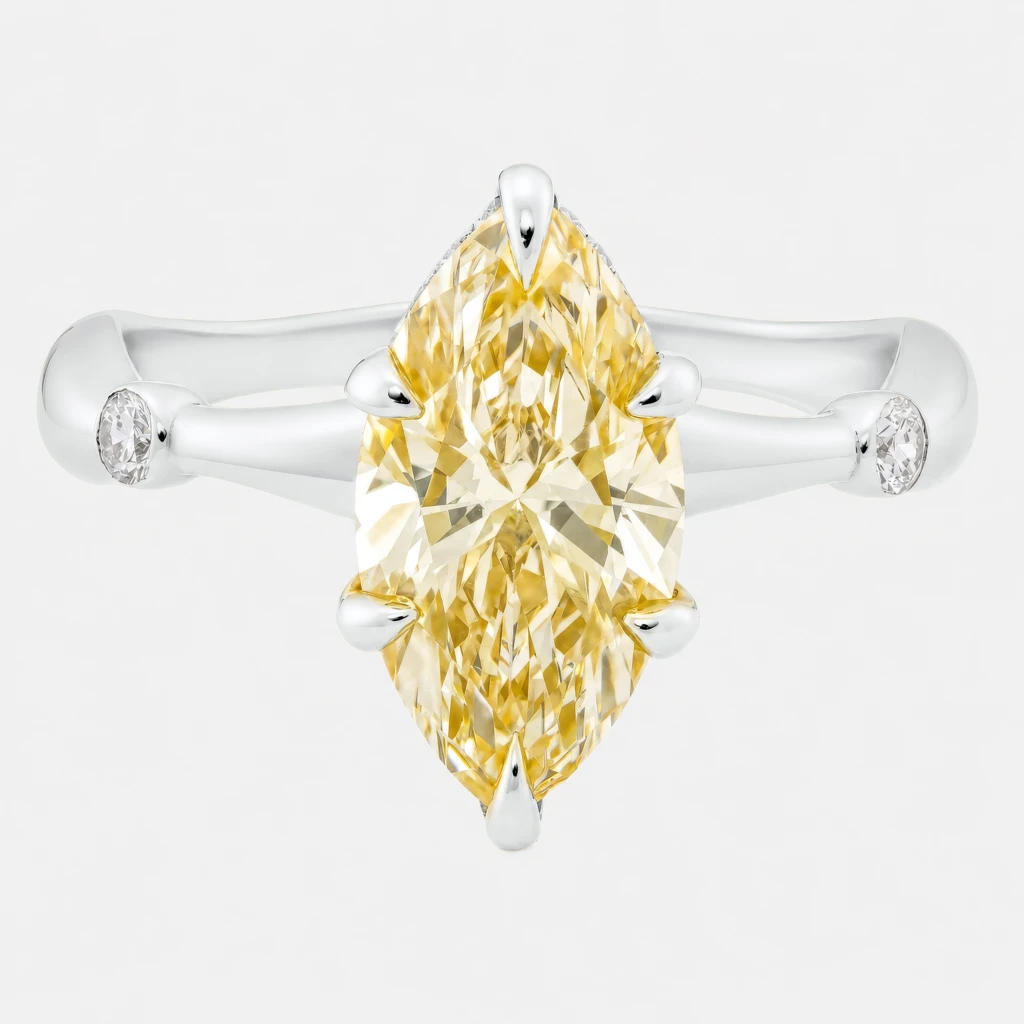 Heliora 2ct Yellow Marquise Diamond with Hidden Halo White Gold Ring