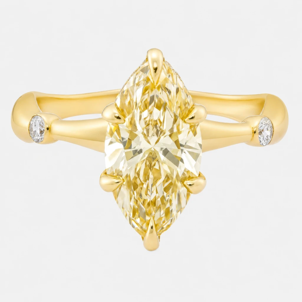 Heliora 2ct Yellow Marquise Diamond with Hidden Halo Ring