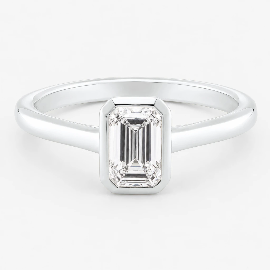 Mina Bezel 1ct Emerald High Cathedral Shank White Gold Ring