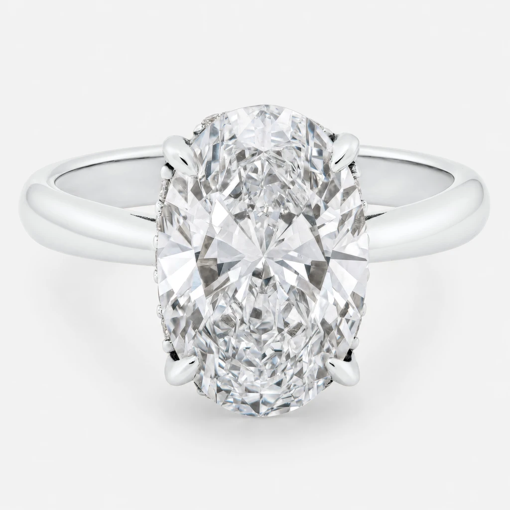 Eriona Ring 4ct Oval Diamond with Hidden Halo White Gold