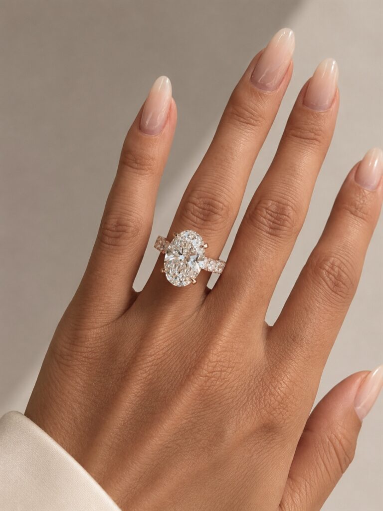 Rose de Lumière 7ct Oval Diamond with Fishtail detailed Band Ring