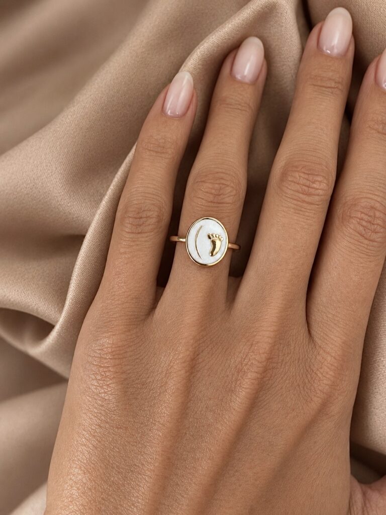 Breast Milk Oval Ring with Baby Foot & Hair Strands