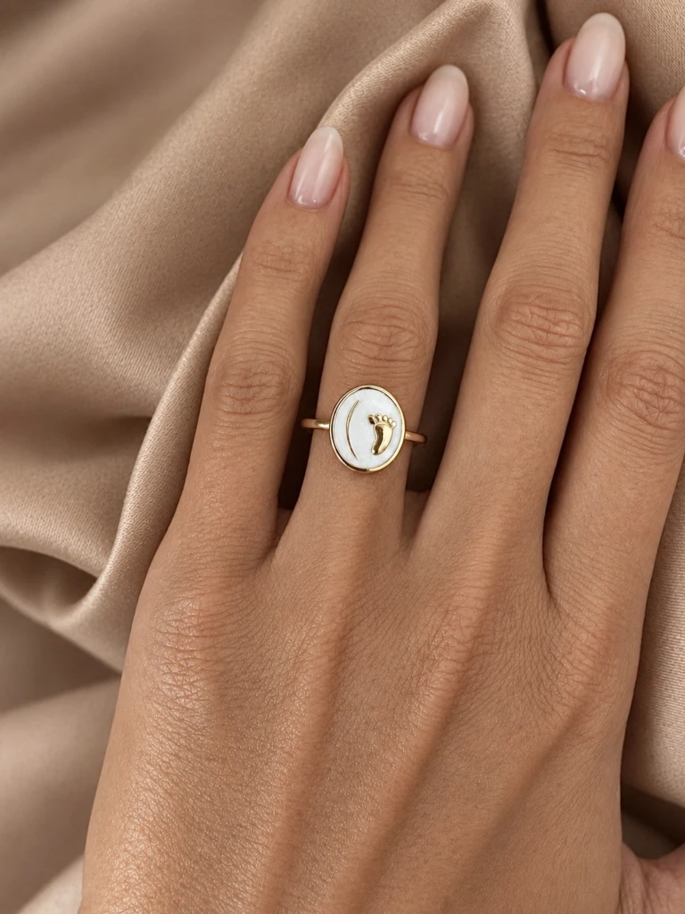 Breast Milk Oval Ring with Baby Foot & Hair Strands
