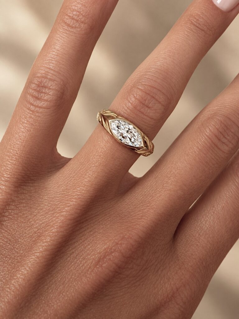 Majestic Reverie 1ct Marquise Diamond Bezel Setting Ring