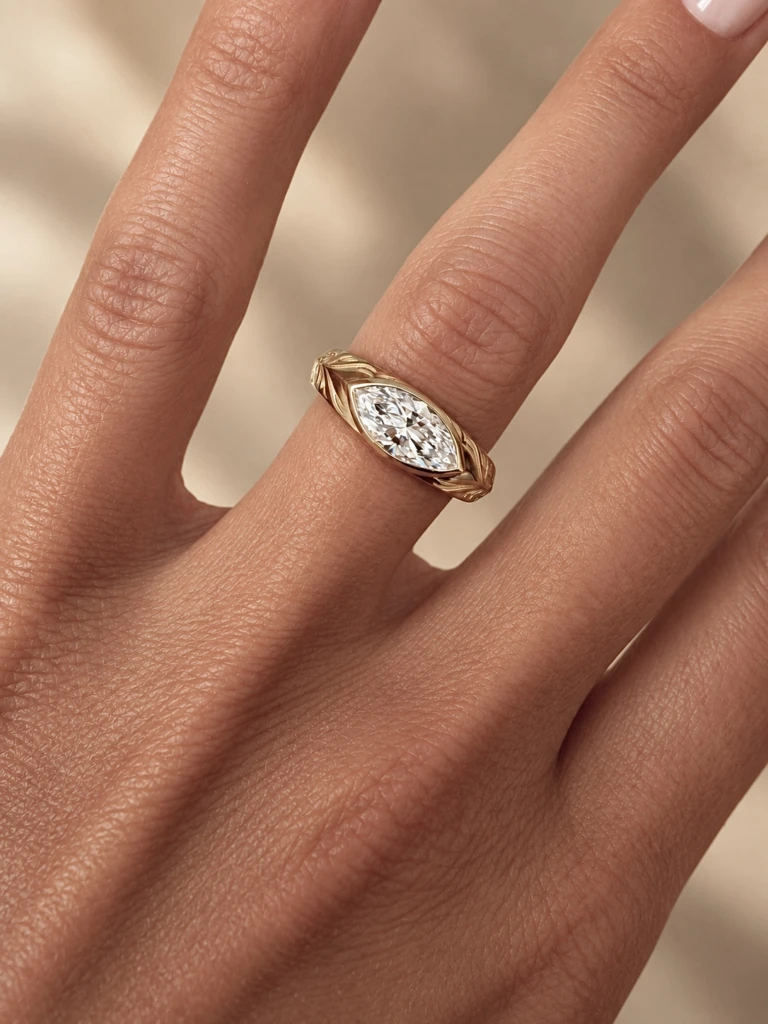 Majestic Reverie 1ct Marquise Diamond Bezel Setting Ring