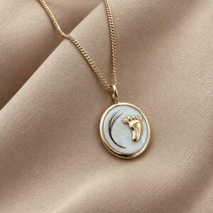Breast Milk Oval Necklace with Baby Foot & Hair Strands