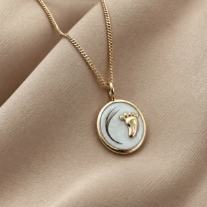 Breast Milk Oval Necklace with Baby Foot & Hair Strands