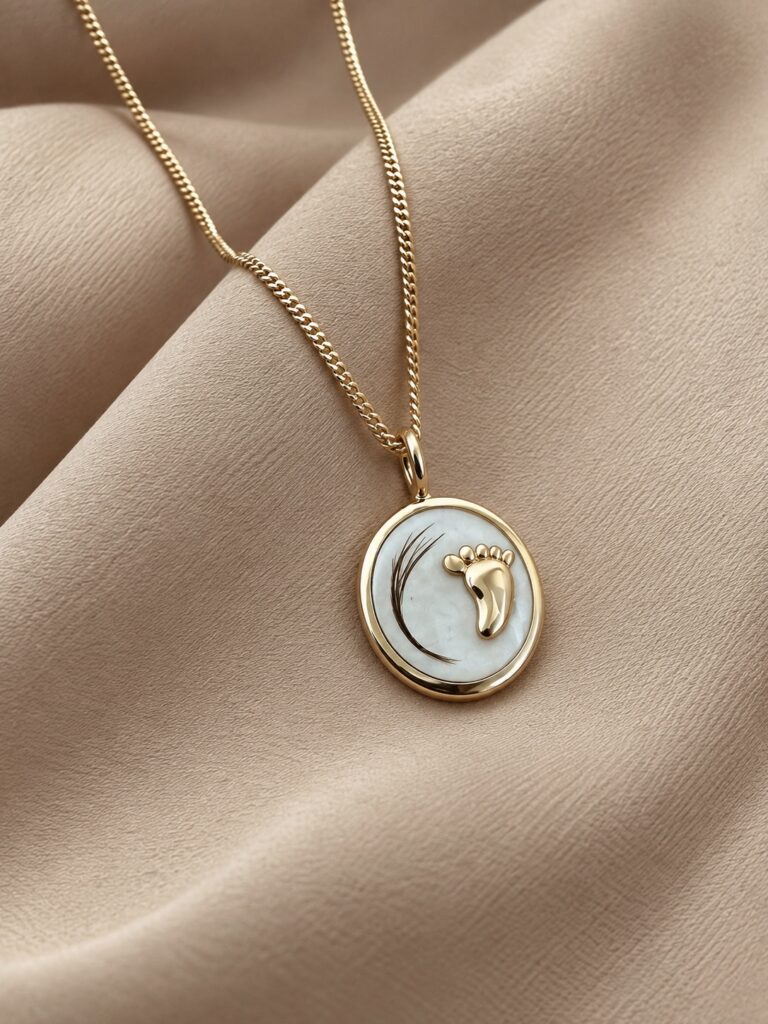 Breast Milk Oval Necklace with Baby Foot & Hair Strands
