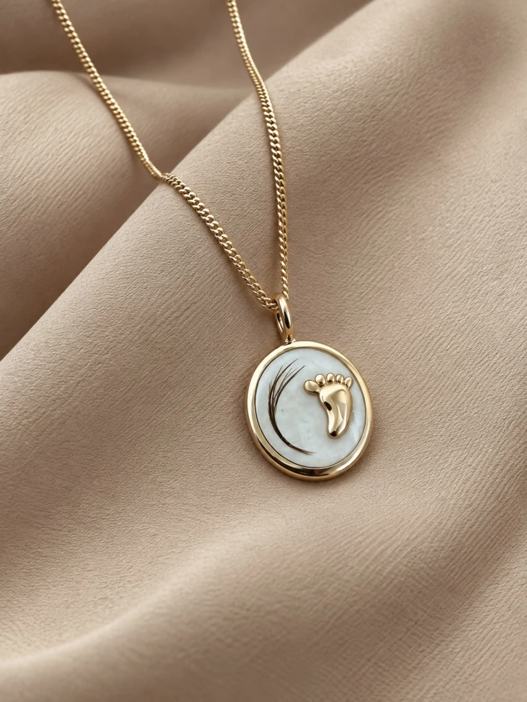 Breast Milk Oval Necklace with Baby Foot & Hair Strands