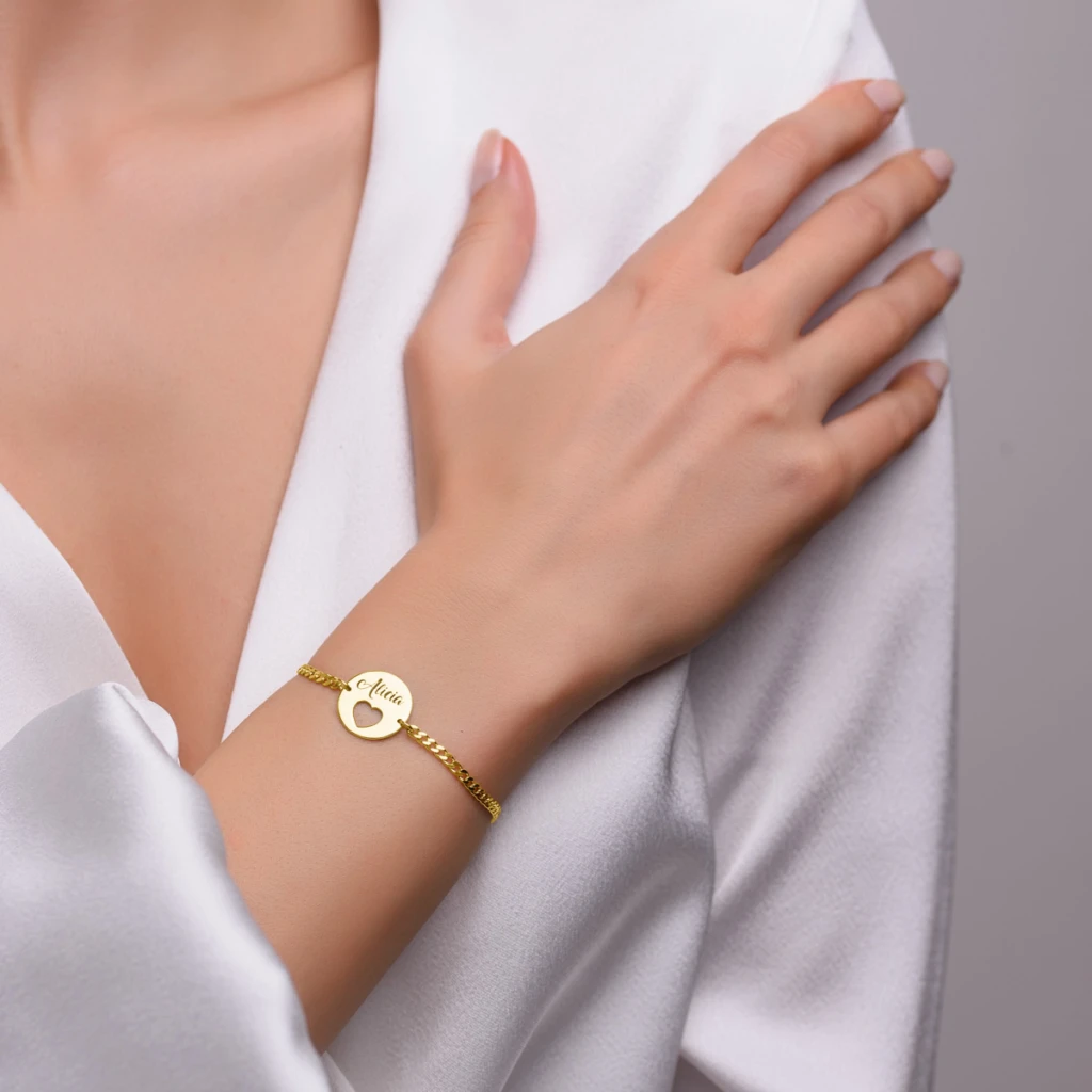 Golden Heart Personalized Disc Bracelet