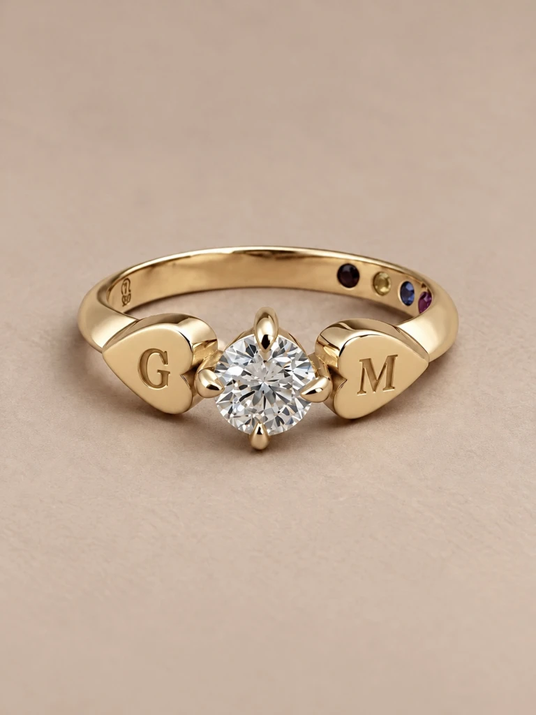 Mes Nesh 0.5ct Round Brilliant Diamond with Hidden Birthstones Ring