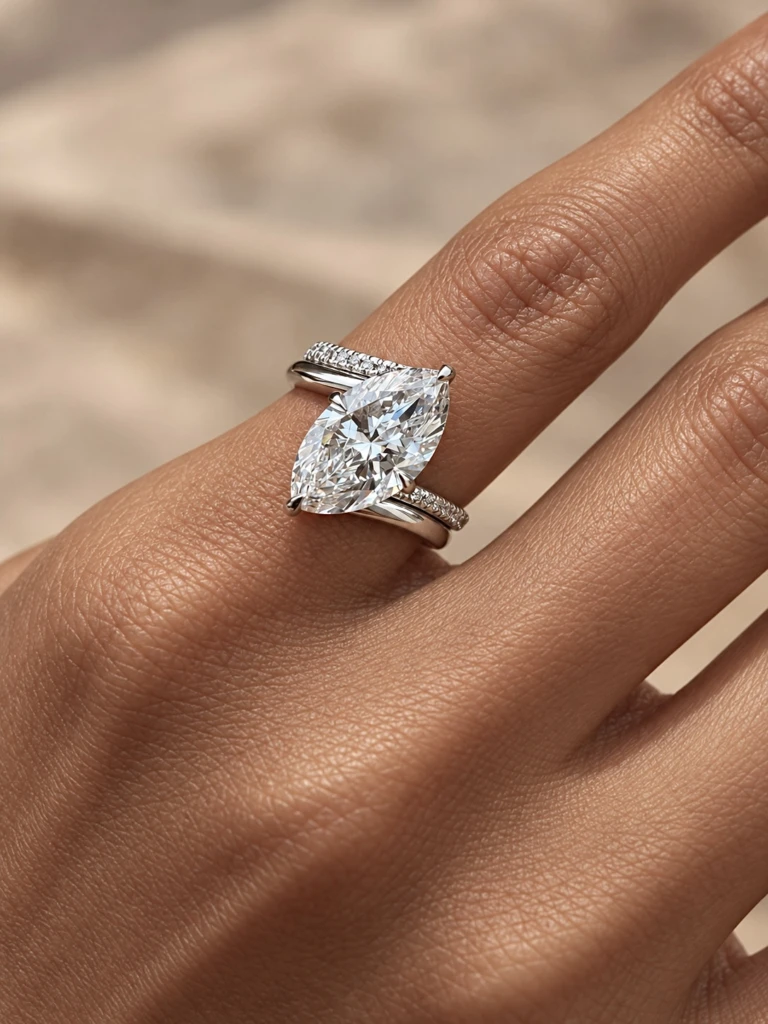 Lien d’Amour 2ct Marquise Split Shank Ring with Personalized 3D Initials