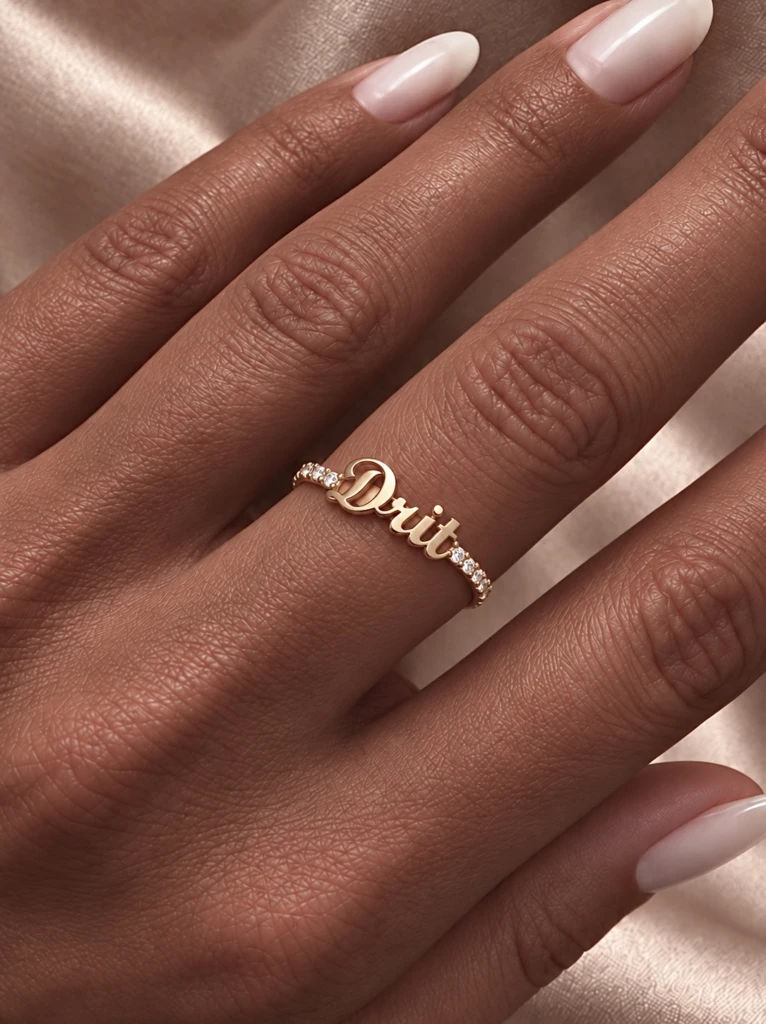 Fine Stone Cursive Name Ring